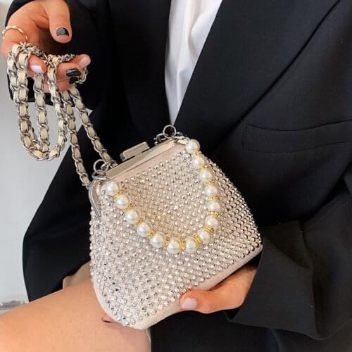 Fashion Diamond women Shoulder bag mini chain female Crossbody Bags Brand design pearl ladies Clamps Handbags and purse Shell