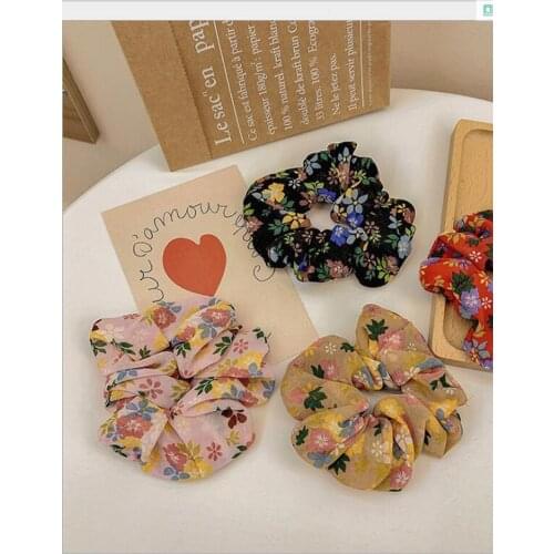 Fashion Women Girls Begonia Chiffon Fabric Hair Scrunchy Ponytail Holder Hair ties Elastic Print Hair Bands Hair Accessories