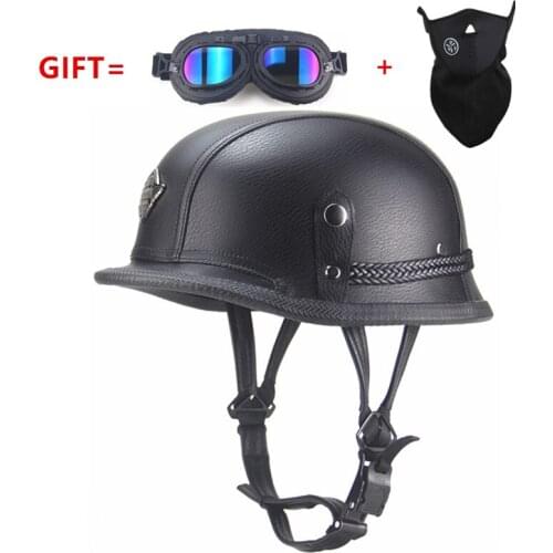 FREE SHIPPING Motorcycle Helmet Black Adult Open Face Half Leather Helmet Moto Motorcycle Helmet vintage Motorcycle Motorbike