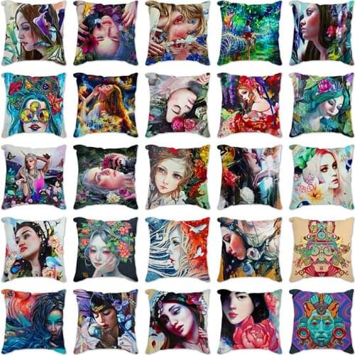 Cartoon girl Cushion Cover Flowers Pillow Case Sofa Couch Polyester Throw Pillow Covers Decorative Livingroom Cushion Cases