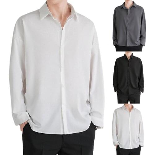 Men Shirts Korean Version Long Sleeve Casual Shirt Turn-down Collar Soft Buttons Closure Solid Color Men Shirt Top M-3XL