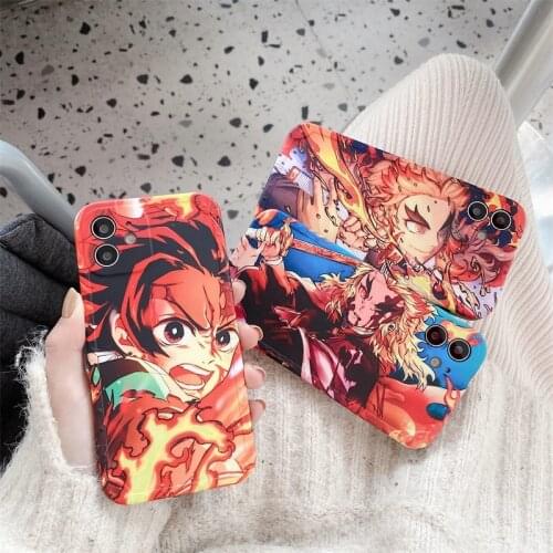 Cute Demon Slayer Case For Iphone 11 12 Pro 7 8 Plus X XR XS Max Phone Cases Luxury Anime Kimetsu No Yaiba Soft TPU Cover Coque