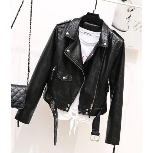 New Women Leather Coat Spring Autumn Long Sleeved With Belt Faux Leather Jacket Female Punk Outwear Ladies Biker Moto Outwear