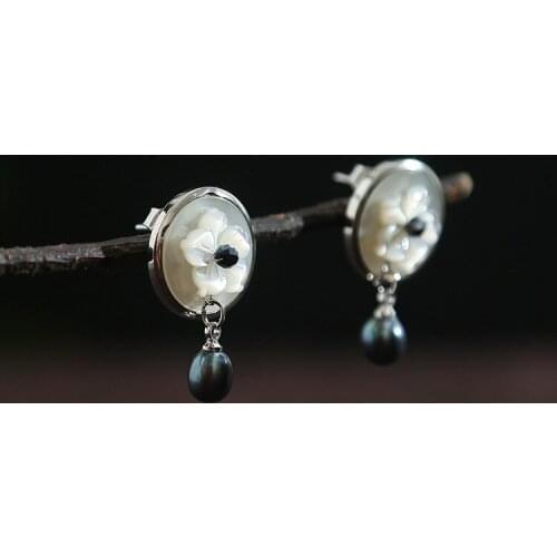 New style mother-of-pearl flower fashion 925 silver chic earrings
