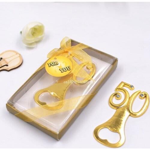 50pcs Beer Bottle Openers zinc alloy golden plated Wedding Souvenirs Digital 50 Bottle Opener 50th Birthday Anniversary Gifts
