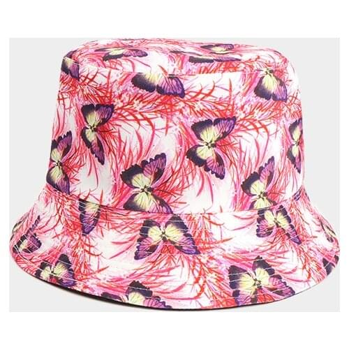 Butterfly Printing Bucket Hat Cotton Double-Sided Panama For Girls Cartoon Hats Sunshade Fisherman Cap 6 Colors European Style
