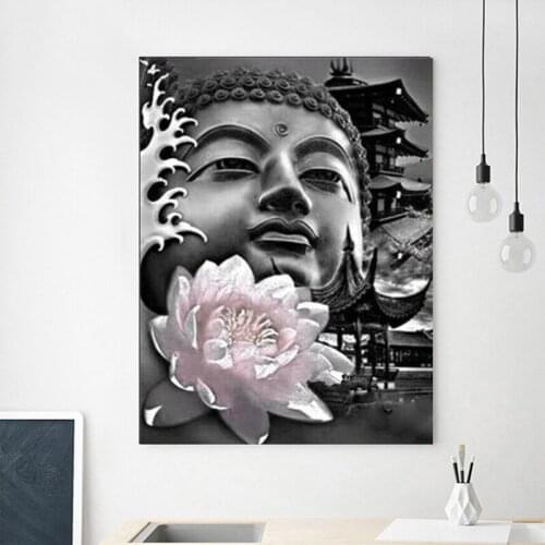 Full square round diamond embroidery Buddha statue zen diamond painting 5D cross stitch Kit pink flower rhinestone mosaicZP-1836