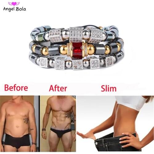 Adjustable Weight Loss Black Stone Magnetic Therapy Bracelet CZ Tube Charm Braiding Couple Bracelet Health Care Slimming Product