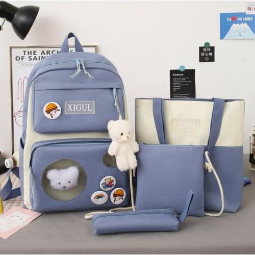 Backpack for Teenage Girl 2021 Simple 4 Piece Set School Backpack Canvas Travel Backpack Women Bookbag Student Schoolbag Fashion