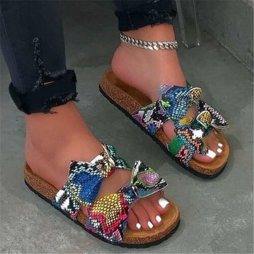 Summer Women Fashion Butterfly-knot Open Toe Slippers Classic Cork Platform Casual Beach Flats Comfort Ladies Slides Size 36-42