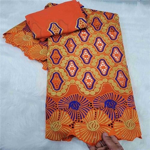 SJ Lace 5 Yard Swiss Fabric Latest Heavy Beaded Embroidery African 100% Cotton Voile Lace Popular Dubai Style For wedding h2-64