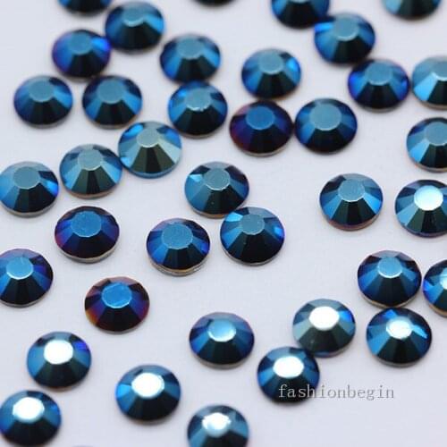 Ss6-ss20 blue plated Metallic czech crystal Flat back diamante rhinestones glitter Gems Non hotfix Nail Art Decoration DIY beads