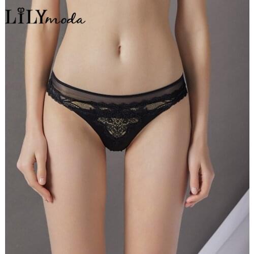 Lilymoda High Quality Womens Panties Low Waist Transparent Underwear Lingerie Sexy Lady Flowers Lace Solid Seamless Briefs Soft