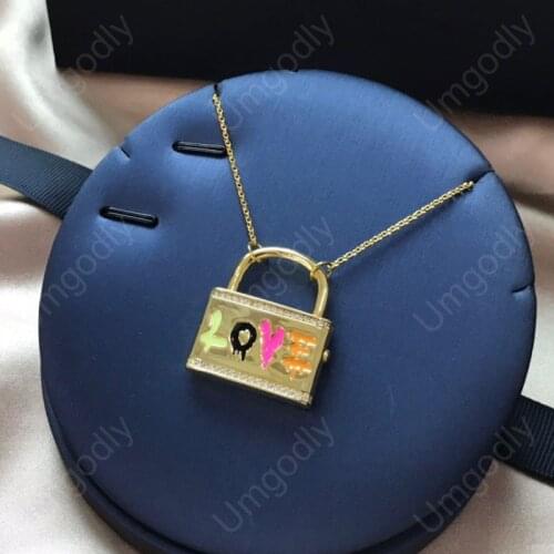 UMGODLY Fashion Brand Lover Necklace Gold Color Multicolor Neon Love Padlock Couple Lock Pendant New Luxury Women Jewelry Gift
