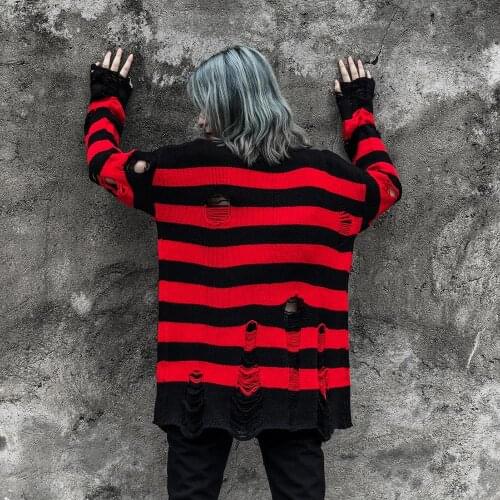 Striped Knitted Sweter Gothic Winter Clothes Woman Sweaters Tops Women Nice Punk Goth Sweater Dress Pull Oversize Fashion