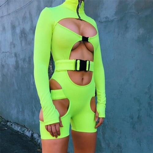 Europe and America 2019 winter fashion new womens half open collar long sleeve open navel sexy hollow sports one-piece pants