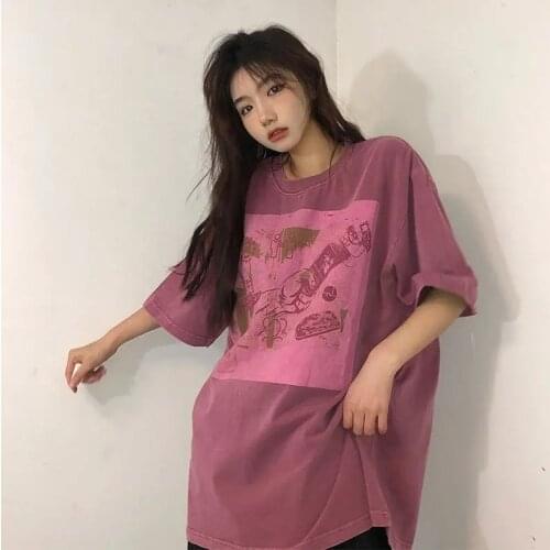 Loose Basic Letter Printed All Match Oversize College Wind Street Hot Women Female Short Sleeve Top T-shirts vintage bar Sale