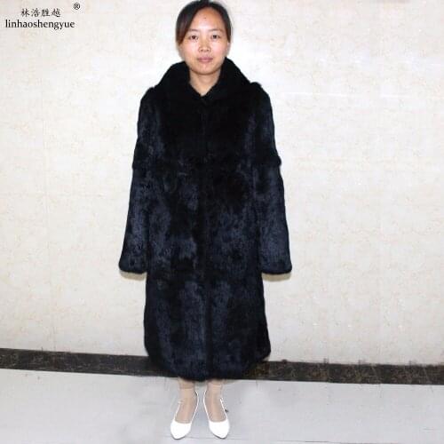 Linhaoshengyue Real Fur Rex Rabbit Fur Women Coat Freeshipping Winter Warm