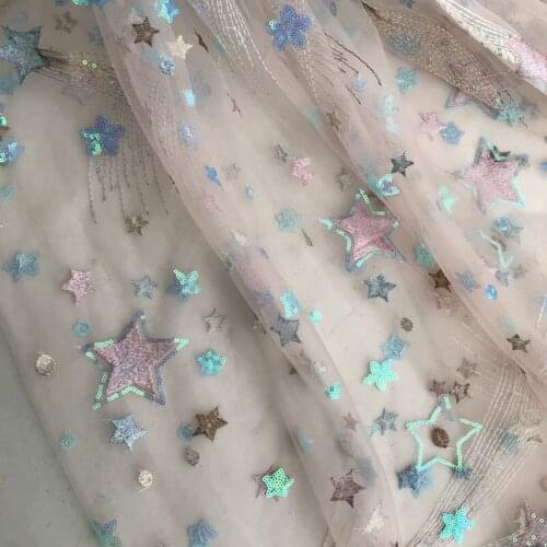 1Y/lot 5colours wedding decoration star sequin fabric embroidery mesh lace fabric for dress