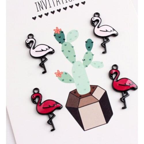 Daisies 10pcs All Enamel Flamingo Small Charm Pendants For Jewelry Making Handmade DIY Accessories