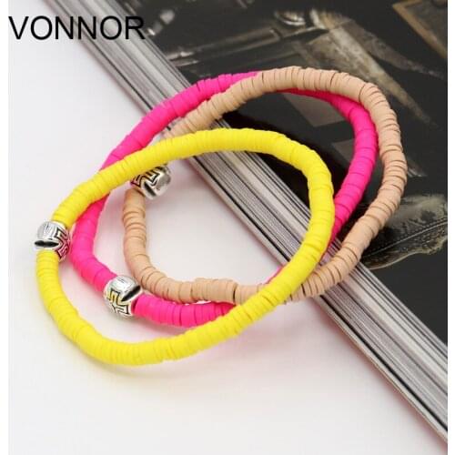 3 PCS Women Bracelet Fashion Polymer Clay Disc Beads Charm Bracelets Jewelry Female Girl Gift Beach Party Holiday Jewelry