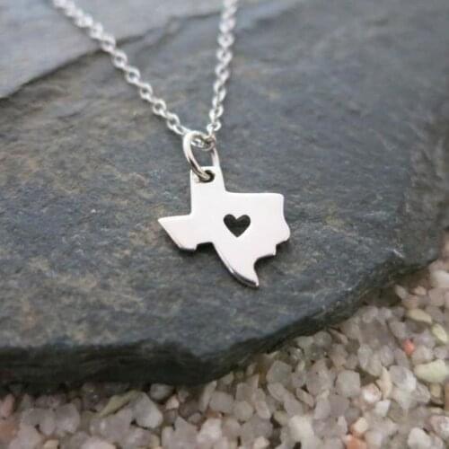 30PCS Outline State of Texas Map Necklace USA TX City Necklace Geometric Geography I Heart Love Texas Necklaces Hometown Gifts