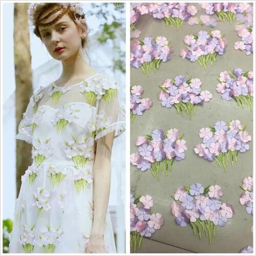 3D Hydrangea Flower Tulle Fabric Embroidery Mesh Fabric French Lace For DIY Sewing Flower Girl Dress Scarf Curtain fabric 1 yard