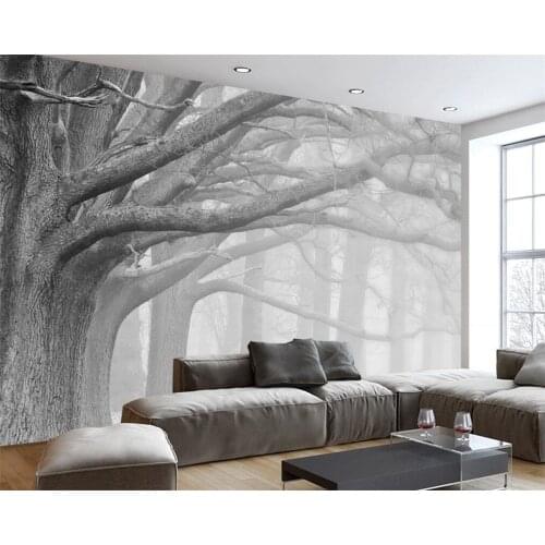 WELLYU3D Wallpaper modern minimalist gray fog tree TV background wall 3d living room bedroom mural home decoration wallpaper3D