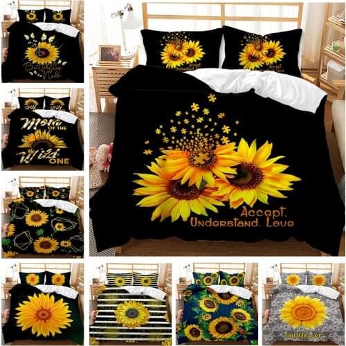 3D printed sunflower Home Textiles 3D Quilt Cover 100% Polyester Bedding Set Luxury Three-Piece Pillowcase Quilt Cover