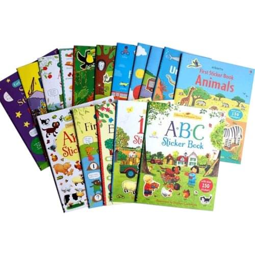 5 books/set Usborne children English picture sticker book colouring educational books kids dressing up/Christmas/cars stickers