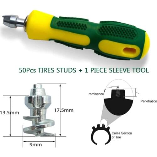 50pcs/lot Stud Screw 17.5mmx9mm Anti-Slip Screw Stud Wheel Tyre Snow Tire Spikes Trim with Install Sleeve Tool for Auto Car SUV