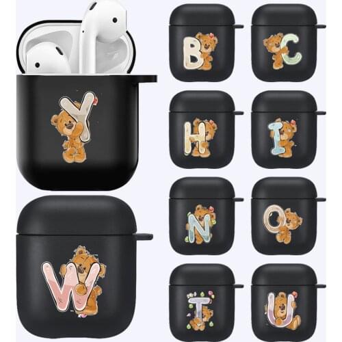 AirPods Cases for Apple Airpods 1st / 2nd Generation Bear Letter Printing Pattern Series Black Soft Silicone Headphone Case