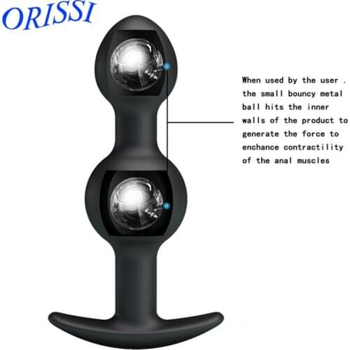 ORISSI Black Anal Sex Toys Silicone Anal Beads Metel Ball Inside Muscles Trainer Sex Product Anal Butt Plug Anal Toys