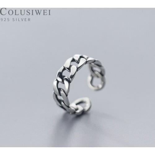 Colusiwei Classic 925 Sterling Silver Retro Chain Open Adjustable Finger Ring for Women Korea Style Ring Fine Jewelry Party Gift