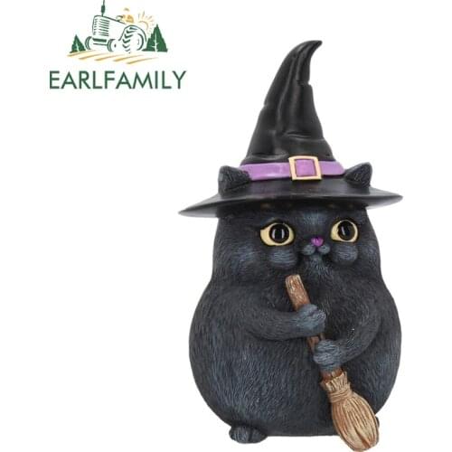 EARLFAMILY 13cm x 7.1cm for Big Eyes Witch Cat Sunscreen Car Sticker Refrigerator Windows Decal Creativite JDM Vinyl Car Wrap