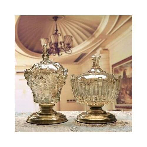 European crystal glass candy jar decorations, modern living room creative dried fruit cans, with lid storage jar ornaments