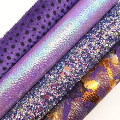 Purple Glitter Fabric, Mermaid Synthetic Leather, Stars Butterfly Faux Fabric Sheets For Bow A4 21x29CM Twinkling Ming XM004G