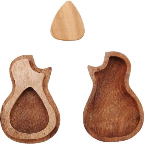 Guitar Picks Iron Pick Box Holder Collector with 4pcs Different Wood Picks Mediator for Guitar Accessories & Parts Guitar Tool
