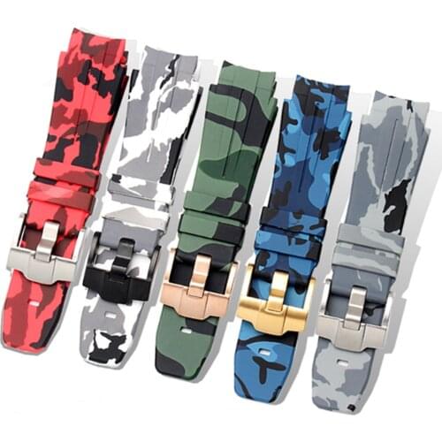 21mm Camouflage Rubber Watchband Strap Silicone Watch Band Fits For Rolex Submariner GMT Yacht Master Oysterflex With Pin Buckle
