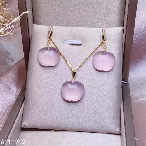 KJJEAXCMY fine jewelry natural Rose Quartz 18K Gold women pendant necklace earrings set support test popular