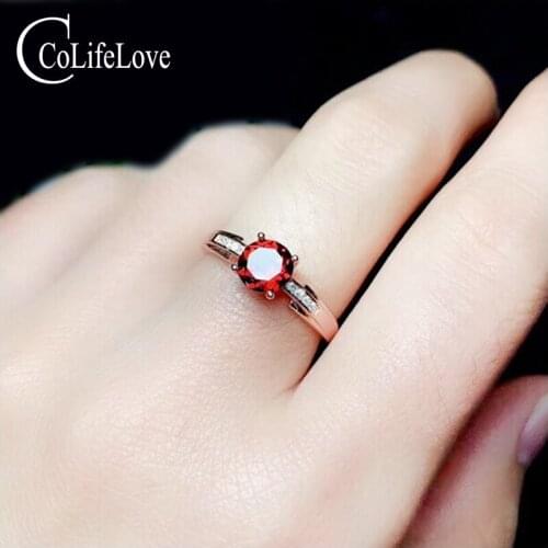 CoLife Jewelry 925 Silver Garnet Engagement Ring for Woman 6mm Natural Garnet Ring Fashion Silver Jewelry Free Jewelry Box