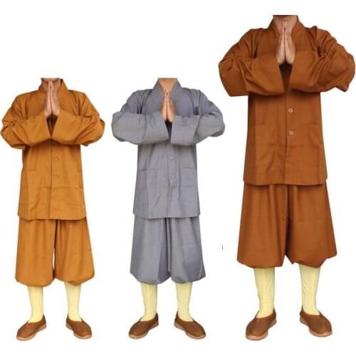 Kung Fu Martial Arts Top + Pants Set Shaolin Temple Costume Zen Buddhist Robe Buddhist Monk Robes Gown Monk Clothing Uniforms