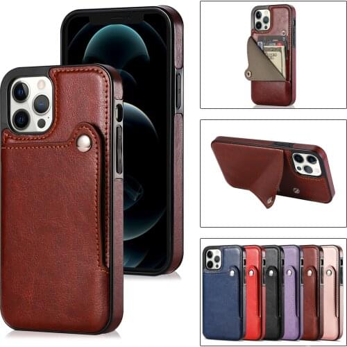 New Leather Case For iPhone 12 Pro Max 11 Pro XS Max XR X/XS 8 7 6 6S Plus SE 2020 Mini Caed Slot Wallet Holder Phone Case Cover