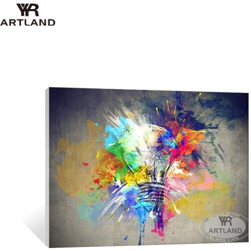 Beautiful art for home decoration abstract hand made oil painting colorful light bulb wall hanging pictures for living room