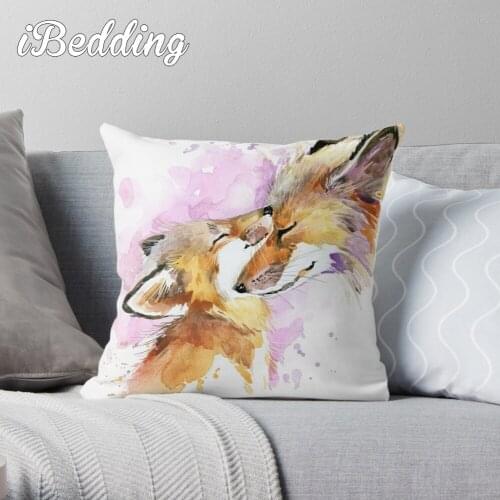 Beautiful Fox Mother And Cub Watercolour Design. Throw Pillow Cushion Cover Polyester Throw Pillows Case On Sofa Home Decor
