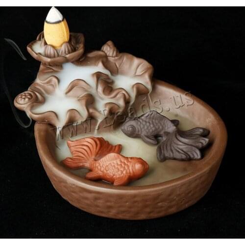 Lotus Flower Backflow Incense Burner Carp Smoke Waterfall Censer Ceramic Incense Stick Holder Gift Ornaments Creative Home Decor