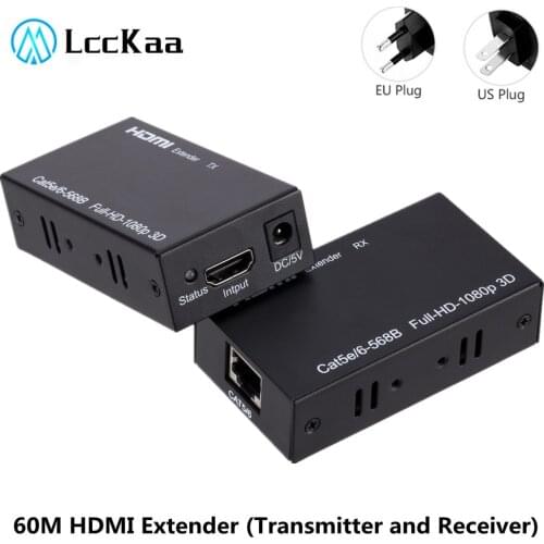 LccKaa 60M HDMI-compatible Extender Cat5e Cat 6 Ethernet IP TCP signal HDMI to Lan Converter 1080p 3D HDMI Transmitter Receiver