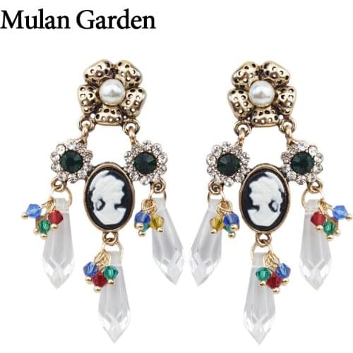 M&G Pearl Zirconia Gothic Earrings Women Green Glass Big Statement Dangle Earrings Vintage Jewelry Steel Needle Accessories 2019