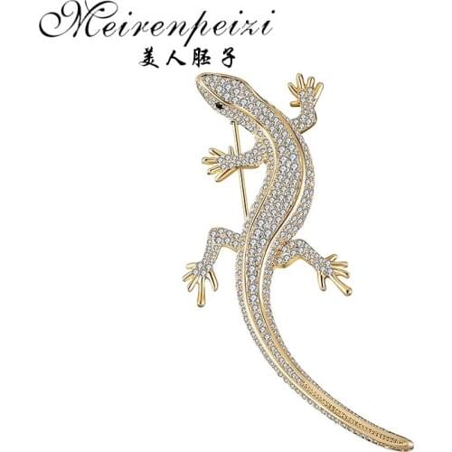 Meirenpeizi 2 Colors Available Rhinestone Lizard Brooches Vintage Animal Brooch Pin Full Rhinestone Inlay Suit Accessories Gift