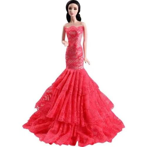 Fashion Red Mermaid Off-Shoulder Wedding Dresses for Barbie Clothes 30cm Doll Accessory Party Gown Princess Fishtail Vestido 1/6